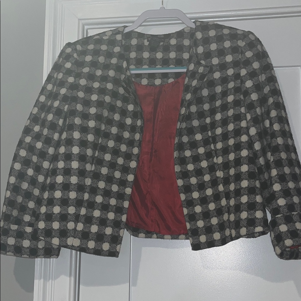 Checkered Black and White Women's cropped wool Jacket size 6